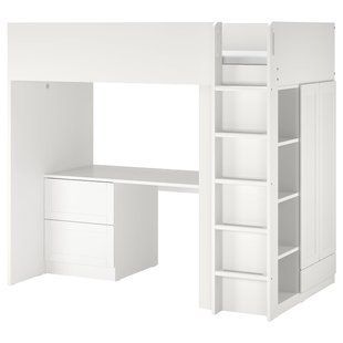 IKEA Ліжко-горище, біле, білий каркас/з письмовим столом з 3 ящиками SM&Aring;STAD, 794.374.52 79437452 фото