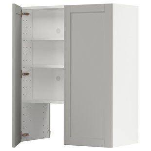 IKEA Витяжна шафа з полицею/дверцями, білий/Lerhyttan світло-сірий METOD, 595.042.87 59504287 фото