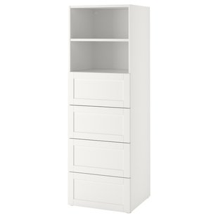 IKEA SMASTAD / PLATSA (ИКЕА СМАСТАД/ПЛАЦА), Книжный шкаф, белый, белый каркас/с 4 ящиками, 60x57x181 см, 093.964.26 09396426 фото