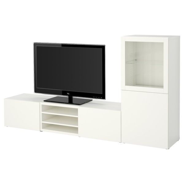 IKEA Телевізор комбінація/скляні двері, білий/біле прозоре скло Lappviken BEST&Aring;, 293.294.12 29329412 фото