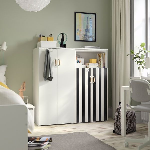 IKEA Книжный шкаф, белый черный/белый/полосатый SM&Aring;STAD / PLATSA, 695.499.83 69549983 фото