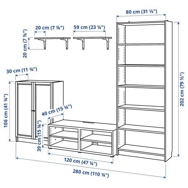 IKEA BILLY / BESTA (ИКЕА БИЛЛИ/БЕСТО), Тумба под ТВ, белый, 280x40x202 см, 893.986.81 89398681 фото