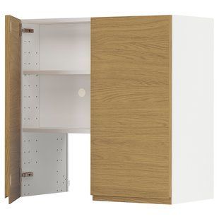 IKEA Шафа карнизна з полицею/дверцями біла/імітація Voxtorp. дуб METOD, 895.379.36 89537936 фото