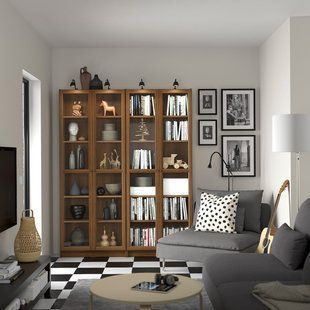 IKEA Комбинация стеллажей со стеклянными дверцами, коричневый орех BILLY / OXBERG, 394.835.30 39483530 фото