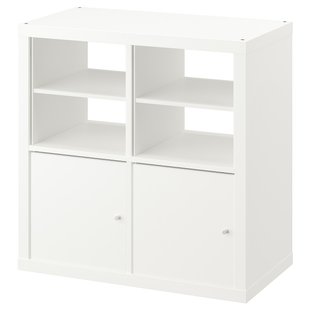 IKEA KALLAX (ІKEA КАЛЛАКС), Стелаж книжковий, 2 дверцята/2 вставки з полицею, білий, 77x77 см, 595.529.52 59552952 фото