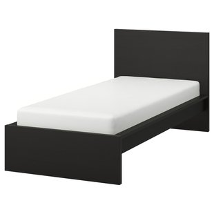 IKEA MALM (ИКЕА МАЛЬМ), Каркас кровати, высокий, czarnybrąz, Lönset, 690.195.92 69019592 фото