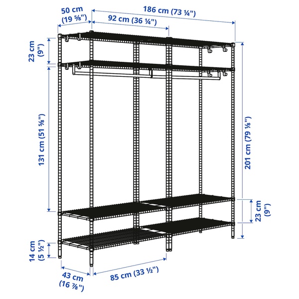 IKEA OMAR (ИКЕА ОМАР), Книжный шкаф с вешалкой для одежды, оцинкованный, 186x50x201 см, 594.876.88 59487688 фото