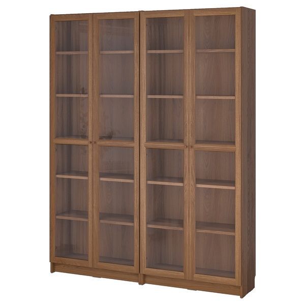 IKEA Комбинация стеллажей со стеклянными дверцами, коричневый орех BILLY / OXBERG, 394.835.30 39483530 фото