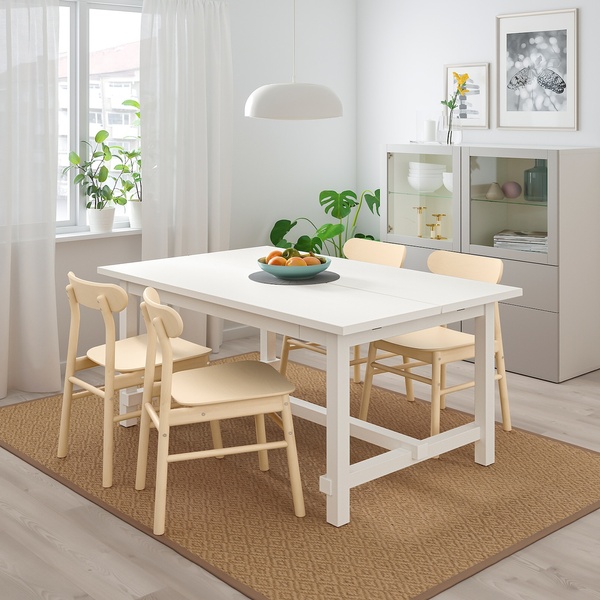 IKEA NORDVIKEN / RONNINGE (ИКЕА NORDVIKEN / RÖNNINGE), Стол и 4 стула, белый, береза, 152/223x95 см, 893.051.68 89305168 фото