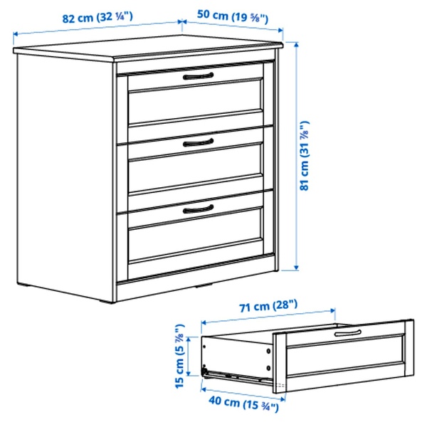 IKEA Комод SONGESAND (ИКЕА СОНГЕСАНД), Комод, 3 ящика, белый, 903.668.39 90366839 фото