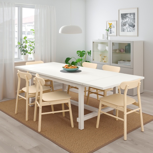 IKEA NORDVIKEN / RONNINGE (ИКЕА NORDVIKEN / RÖNNINGE), Стол и 4 стула, белый, береза, 152/223x95 см, 893.051.68 89305168 фото