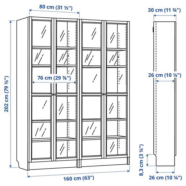 IKEA Комбинация стеллажей со стеклянными дверцами, коричневый орех BILLY / OXBERG, 394.835.30 39483530 фото