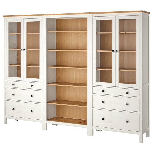 IKEA HEMNES (ІKEA ХЕМНЭС), Комбінація regałowa з дверей/ящики з п, білий бейц, світло-коричневий, 270x197 см, 093.840.51 09384051 фото