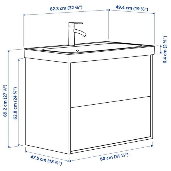 IKEA Умывальник с ящиками/мойкой/смесителем, имитация коричневого цвета. дуб &Auml;NGSJ&Ouml;N / ORRSJ&Ouml;N, 795.212.62 79521262 фото
