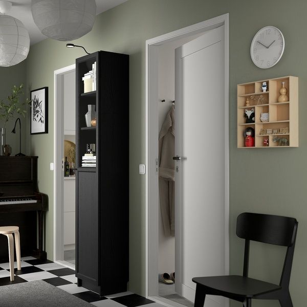 IKEA Книжный шкаф с панельными/стеклянными дверцами, имитация черного цвета. дуб BILLY / OXBERG, 394.833.37 39483337 фото