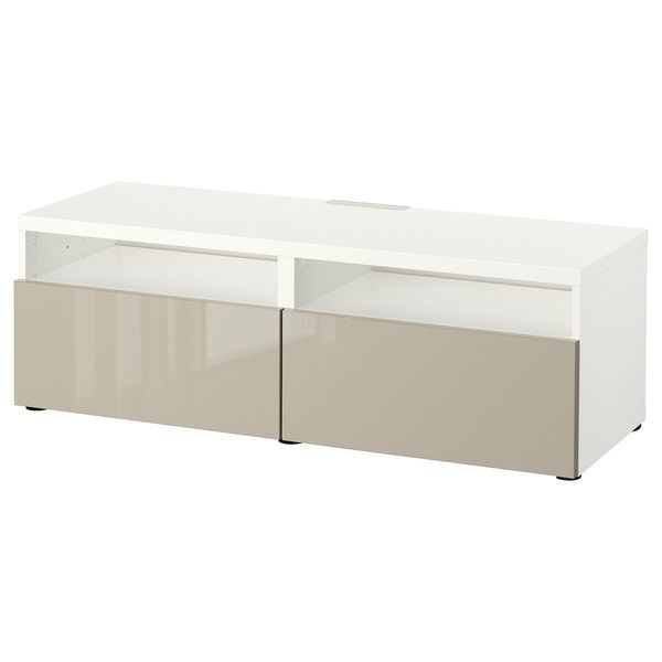 IKEA Тумба под ТВ с ящиками, белый/Сельсвикен бежевый глянцевый BEST&Aring;, 093.991.75 09399175 фото