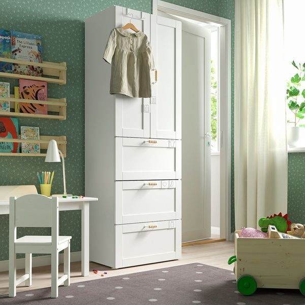IKEA SMASTAD / PLATSA (ИКЕА СМАСТАД/ПЛАЦА), Гардероб, белый, белый каркас/с 3 ящиками, 60x42x181 см, 394.263.80 39426380 фото