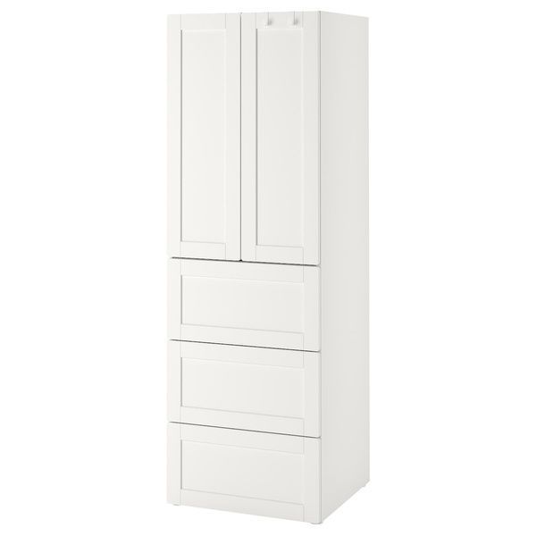 IKEA SMASTAD / PLATSA (ИКЕА СМАСТАД/ПЛАЦА), Гардероб, белый, белый каркас/с 3 ящиками, 60x42x181 см, 394.263.80 39426380 фото