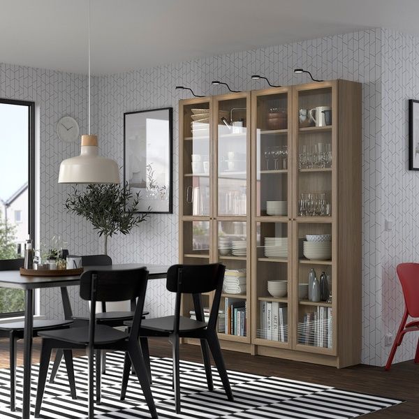 IKEA Комбинация стеллажей со стеклянными дверцами, имитация. дуб BILLY / OXBERG, 994.835.32 99483532 фото