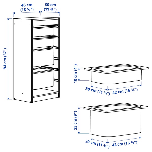 IKEA TROFAST (ИКЕА ТРОФАСТ), Полка с контейнерами, белый/белая бирюза, 46х30х94 см, 695.333.07 69533307 фото