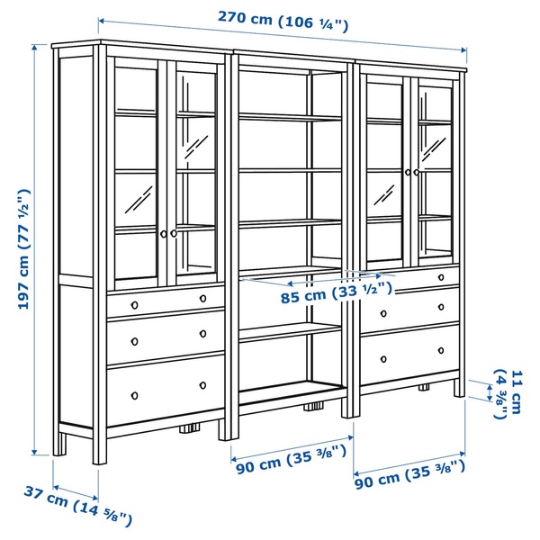 IKEA HEMNES (ІKEA ХЕМНЭС), Комбінація regałowa з дверей/ящики з п, білий бейц, світло-коричневий, 270x197 см, 093.840.51 09384051 фото