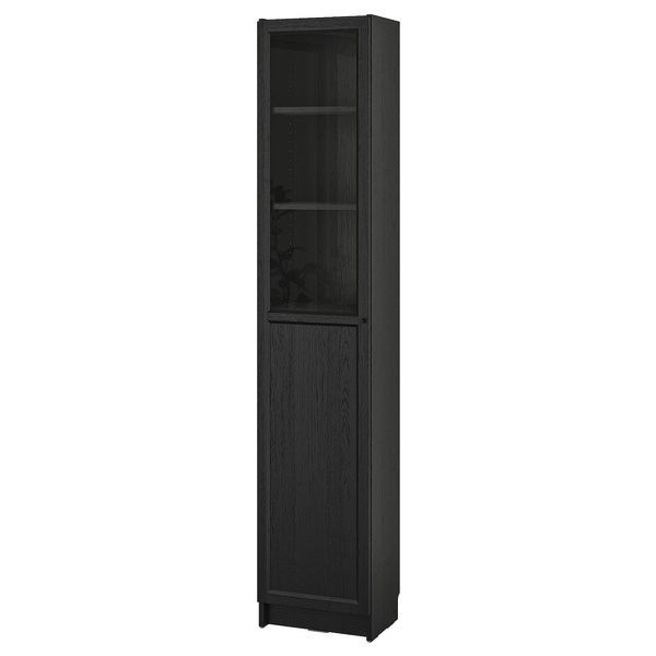 IKEA Книжный шкаф с панельными/стеклянными дверцами, имитация черного цвета. дуб BILLY / OXBERG, 394.833.37 39483337 фото