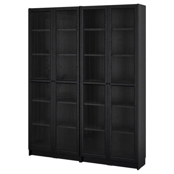 IKEA Комбинация стеллажей со стеклянными дверцами, имитация черного цвета. дуб BILLY / OXBERG, 594.835.29 59483529 фото