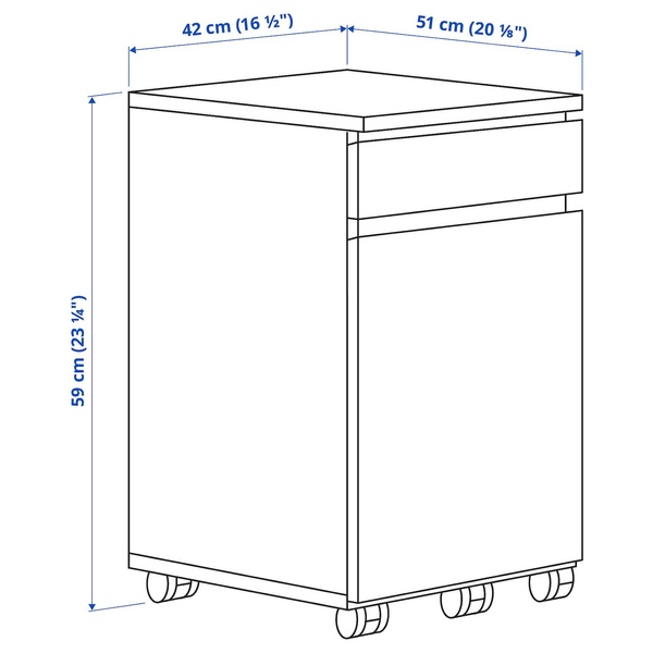 IKEA Тумба на колесах MALM (ИКЕА МАЛЬМ), Тумба с ящиками на колесах, белый, 903.406.51 90340651 фото