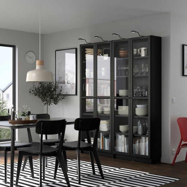 IKEA Комбинация стеллажей со стеклянными дверцами, имитация черного цвета. дуб BILLY / OXBERG, 594.835.29 59483529 фото