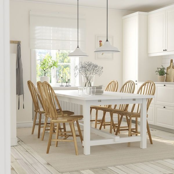 IKEA Стол и 6 стульев, белый/акация NORDVIKEN / SKOGSTA, 595.715.02 59571502 фото