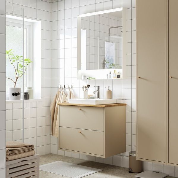 IKEA Умывальник с ящиками/мойкой/смесителем, бежевый/бамбук HAVB&Auml;CK / ORRSJ&Ouml;N, 495.213.86 49521386 фото