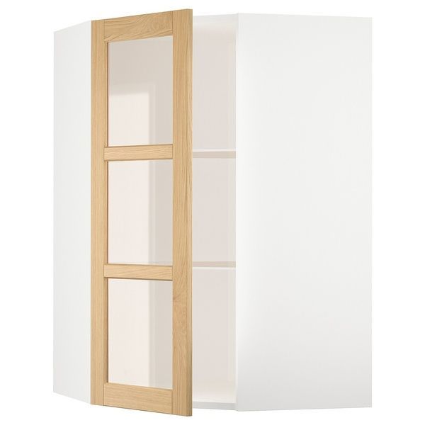 IKEA Стелаж з напівскляними дверцятами, білий/дуб форсбакка METOD, 895.093.25 89509325 фото
