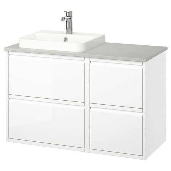 IKEA Умывальник/умывальник/смеситель, белый глянцевый/серый имитация камня &Auml;NGSJ&Ouml;N / BACKSJ&Ouml;N, 695.284.38 69528438 фото