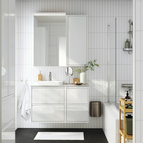 IKEA Умывальник/умывальник/смеситель, белый глянцевый/серый имитация камня &Auml;NGSJ&Ouml;N / BACKSJ&Ouml;N, 695.284.38 69528438 фото