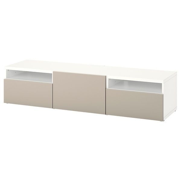 IKEA BESTA (ИКЕА БЕСТА), Тумба под телевизор с ящиками и дверцами, белый/Лаппвикен светло-серый/бежевый, 180x42x39 см, 394.203.02 39420302 фото