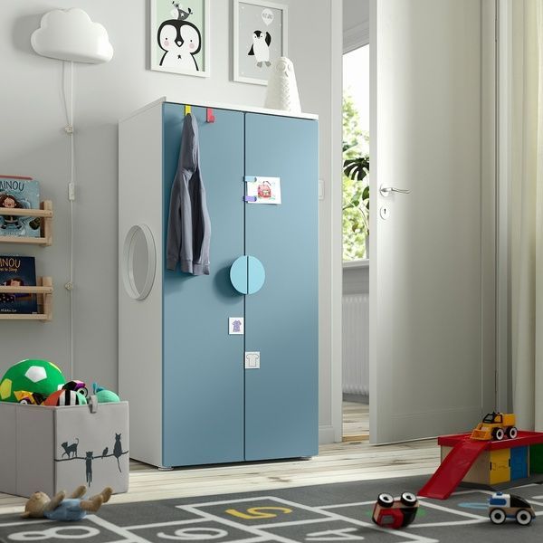 IKEA Шафа, білий/синій SM&Aring;STAD / PLATSA, 895.489.54 89548954 фото