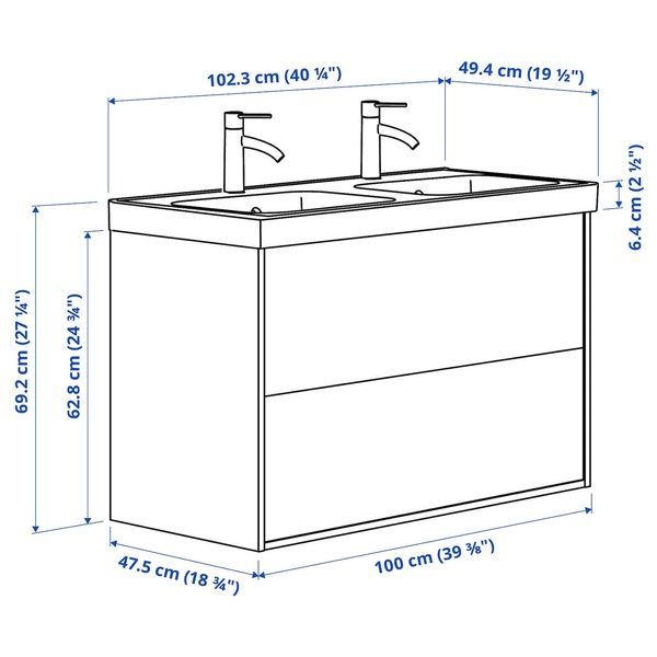 IKEA Тумба під умивальник з ящиками/умивальником/змішувачами, білий T&Auml;NNFORSEN / ORRSJ&Ouml;N, 595.140.07 59514007 фото