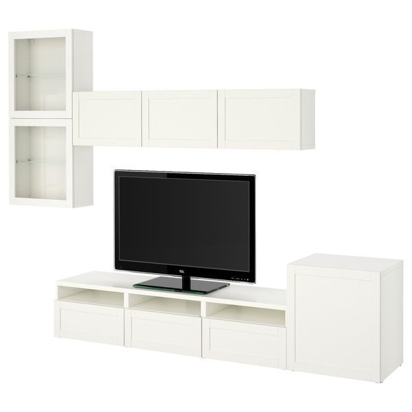 IKEA BESTA (ІKEA БЕСТА), Комбинация ТВ/стекл дверцы, белый/Ханвикен белое прозрачное стекло, 300х42х211 см, 294.069.24 29406924 фото