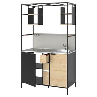 IKEA ASPINGE (ИКЕА ОСИНГ), Мини-кухня, черный/ясень, 120х60х202 см, 994.781.68 99478168 фото