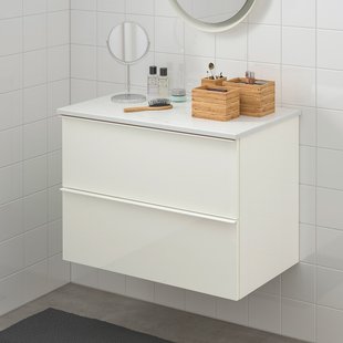 IKEA GODMORGON / TOLKEN (ИКЕА ГОДМОРГОН/ТОЛКЕН), Шкаф под умывальник с 2 ящиками, белый глянцевый/имитация мрамора, 82x49x60 см, 792.954.57 79295457 фото