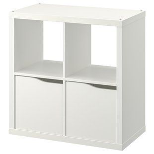 IKEA Стеллаж книжный 2-дверный с 2-мя вставками с полкой/волна белый KALLAX, 895.638.93 89563893 фото