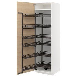 IKEA Высокий шкаф с выдвижной кладовкой, белый/Аскерсунд, узор светлый ясень METOD, 394.719.28 39471928 фото