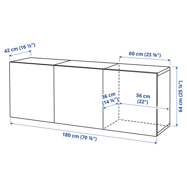 IKEA BESTA (ИКЕА БЕСТО), Комбинация навесного шкафа, белый/Ханвикен, белый, 180x42x64 см, 494.259.12 49425912 фото