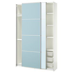 IKEA Шкаф-купе, белый 2-сторонний/голубое зеркало PAX / MEHAMN/AULI, 195.517.04 19551704 фото