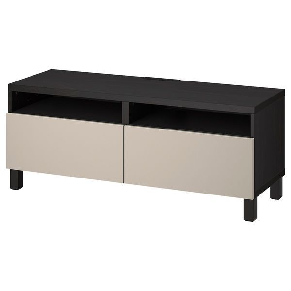 IKEA BESTA (ИКЕА БЕСТО), Тумба под ТВ с ящиками, черно-коричневый/Lappviken/Stubbarp светло-серый/бежевый, 120x42x48 см, 594.358.59 59435859 фото