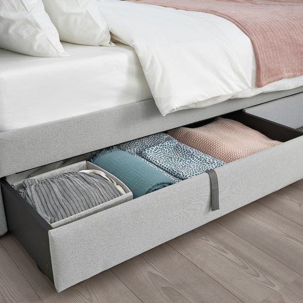 IKEA Кровать мягкая, 4 места для постельного белья, Кабуса светло-серый GLADSTAD, 594.070.12 59407012 фото