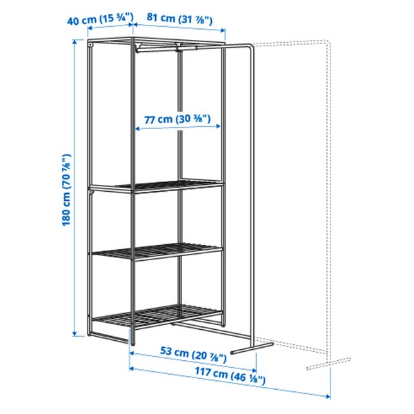 IKEA JOSTEIN (ИКЕА ЖОСТЕЙН), Стеллаж с сушкой, внутренний/наружный/белая проволока, 81x53/117x180 см, 694.372.64 69437264 фото