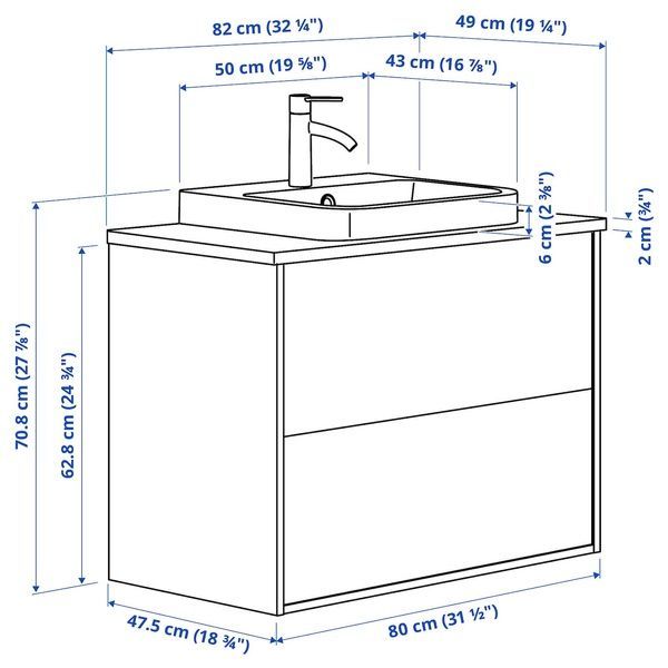 IKEA Умывальник с ящиками/мойкой/смесителем, имитация коричневого цвета. имитация дуба/серого камня &Auml;NGSJ&Ouml;N / BACKSJ&Ouml;N, 695.278.20 69527820 фото