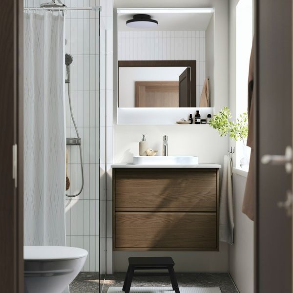 IKEA Умывальник с ящиками/мойкой/смесителем, имитация коричневого цвета. имитация дуба/серого камня &Auml;NGSJ&Ouml;N / BACKSJ&Ouml;N, 695.278.20 69527820 фото