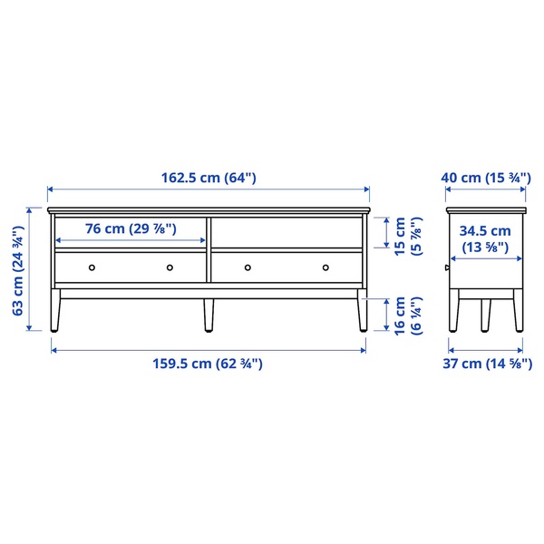 IKEA IDANÄS (ІKEA ИДАНЕС), Тумба під ТВ, білий, 162x40x63 см, 904.878.60 90487860 фото